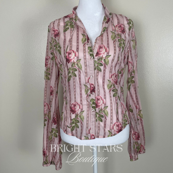 Rare Floral Top ASO Fred in Angel Vintage Pink Rose Long Sleeve Amy Acker - Picture 4 of 10